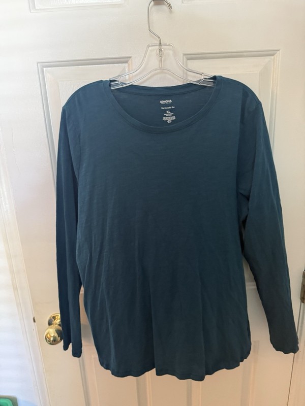 SONOMA Dark Teal Long Sleeve Cotton  Crew Neck Tee T Shirt Top Women's Sz XL