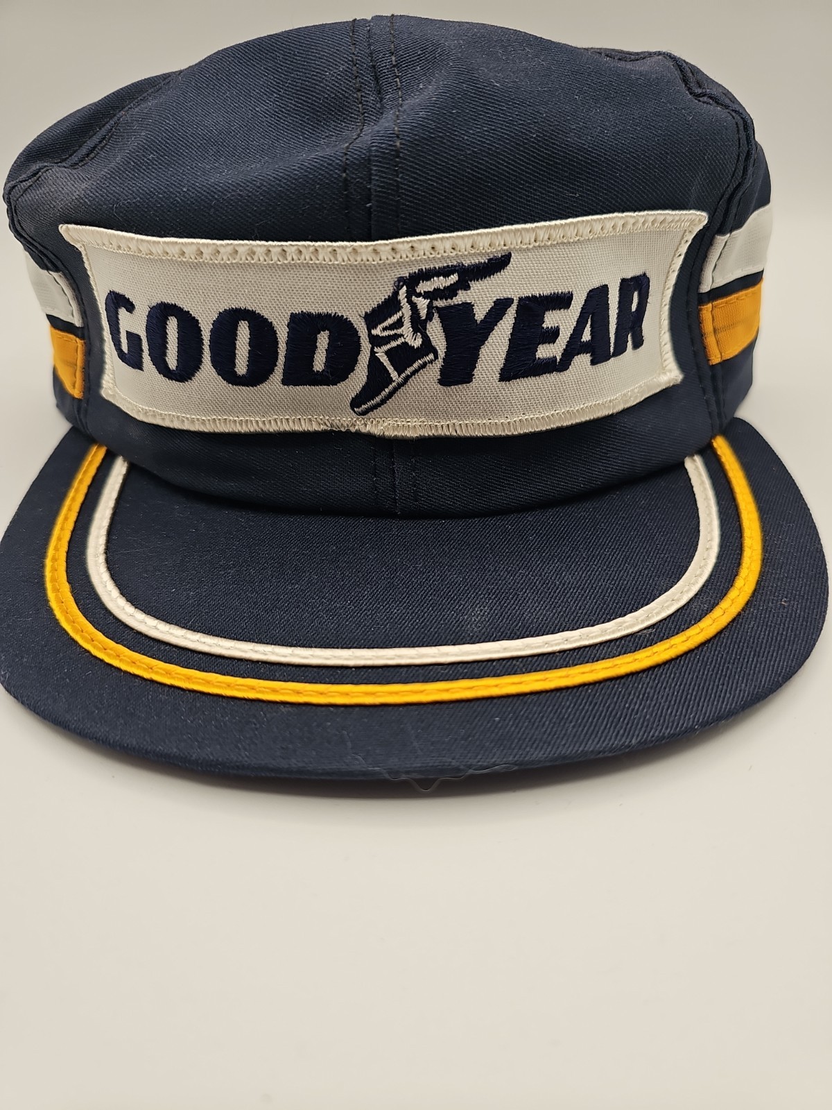 Vintage 80's Goodyear Snapback Patch Trucker Cap 2 Stripe Louisville USA