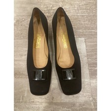 Vintage Salvatore Ferragamo Women SZ 9 Black Vara Block Heel Square Toe 90s