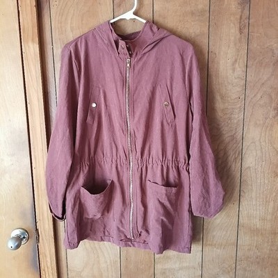 Sweet Wanderer Women s Brown Hooded Utility Jacket Size XL Lightweight Zip Up