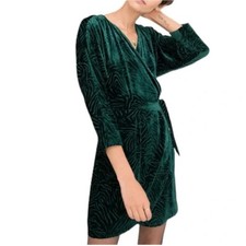 And Other Stories Velvet Crushed Wrap Midi Dress Green Long Sleeve EUR 34 size 2