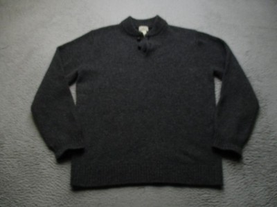 LL Bean Sweater Mens LT Gray Lambswool Henley Mock Neck Knit Pullover Tall