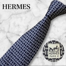 Herm s Men's Silk Tie Almost Unused  Silk H Pattern Navy