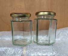 150ml Hexagonal Glass Jars for Chutney, Jam, Marmalade, Screw Lids Caps x 6