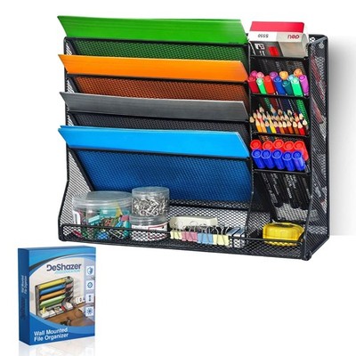 Wall File Organizer 5 Tier Metal Mesh Hanging File Holder Wall Mounted Paper ...