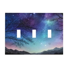 Light Switch Cover Plate Purple Galaxy Starry Sky Forest Mountains 3 Gang Swi...