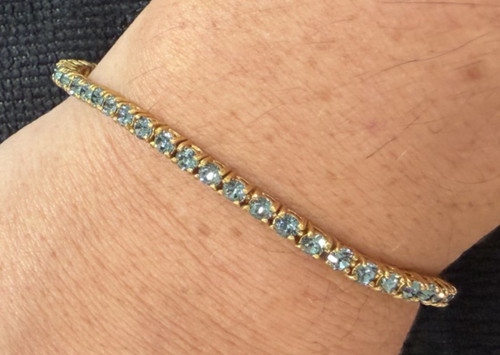 Joan Rivers Tennis Bracelet Blue Rhinestones and Matching Earring Set Gold Tones