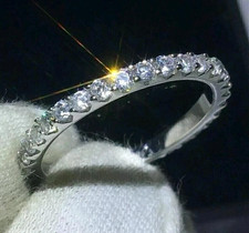 925 فضي, أبيض Diamond Eternity خاتم, 3mm معتمد Treated-Great Look