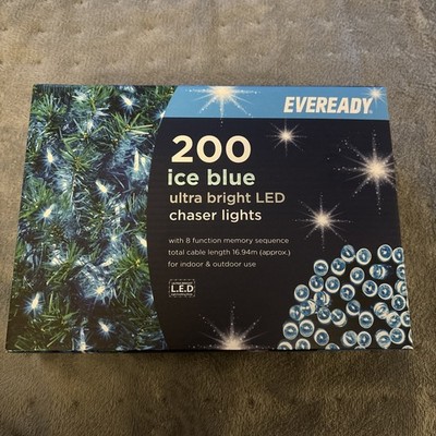Neue Eveready Netzbetrieben 200 Eisblau LED Lichterkette 8 Funktionen