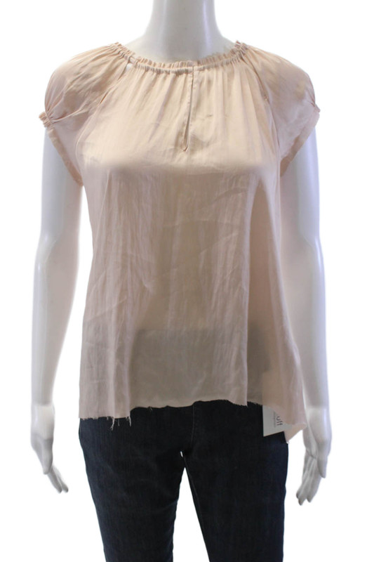 Calvin Rucker Womens Short Sleeved V Neck Drawstring Ruffled Top Pink Size XS