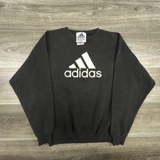 Vintage Adidas Sweatshirt Fits Medium Yth XL Black Big Logo Crewneck 90s