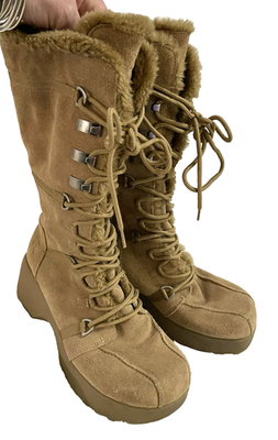 Report Tan Suede Leather Boots Size 8.5 Chunky Platform Lace Up