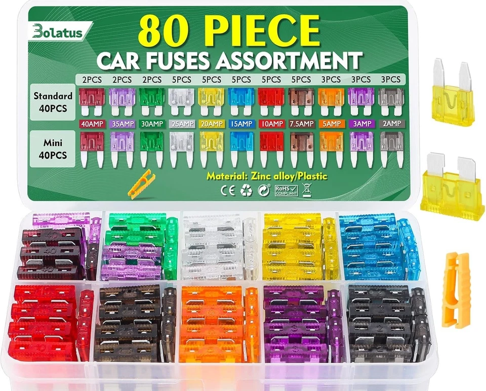 Set de 80 Fusibles Voiture Bolatus - 2A à 40A, ID Facile avec Extracteur Inclus - Photo 3/4