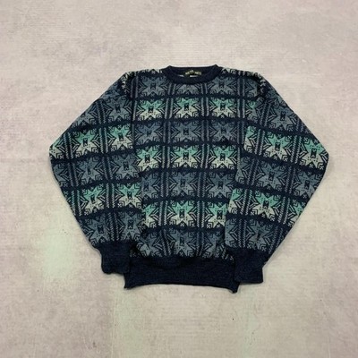 Vintage Abstrakt Strickpullover Gemustert Opa Strickpullover Herren L