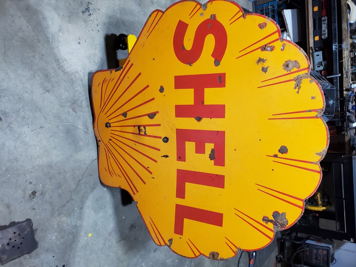 Vintage 48 inch Porcelain Shell Oil Gas Gasoline Sign 2sided