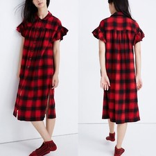 Madewell Plaid Flannel Flutter Sleeve Tunic/Sleep Dress Size Small
