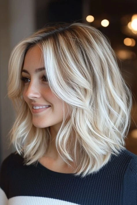 Pelucas delanteras cortas onduladas 100 % cabello humano con reflejos marrón ceniza rubio platino Foto 2 de 4