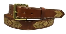 Big Bend Saddlery Alpine Texas Aztec Straight Western Brown Leather Belt - Sz 28