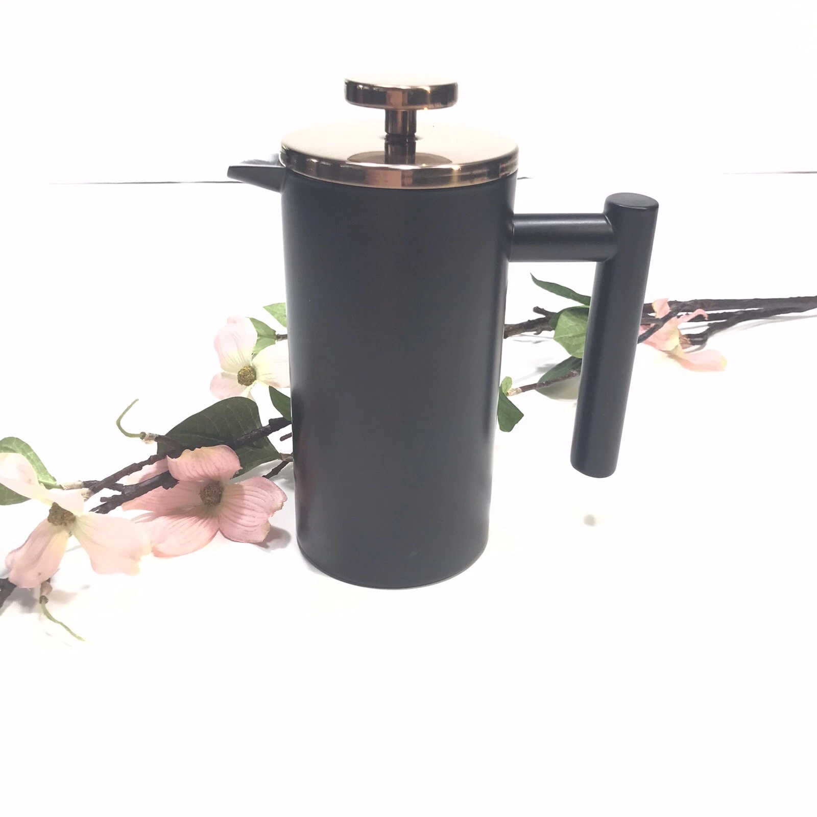 MEELIO French Press Coffee Maker Black w/ Copper Top Modern Style Stainless 12oz