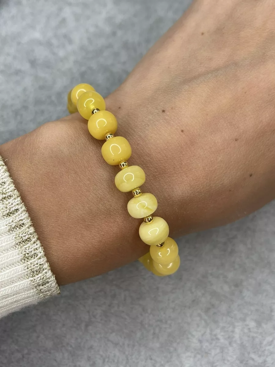 GENUINE YELLOW BALTIC AMBER Stone Bracelet.Donut Shape Amber Stone