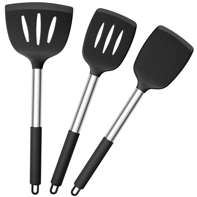 3 PCS Black Silicone Kitchen Utensils Heatproof Silicone Cooking Utensil Set ...