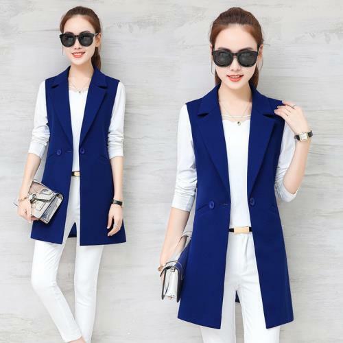 Mujeres Chaleco Largo Traje Cuello Sin mangas Calce Ajustado Ol Business Chaleco Blazer - Imagen 4 de 14