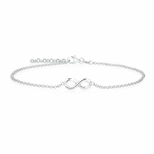 14K Solid White Gold Plated Infinity Anklet in 925 Sterling Silver 10.5