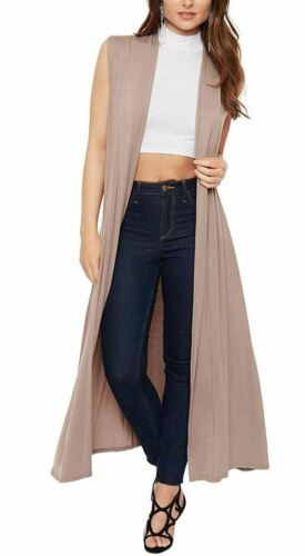 Ladies Sleeveless Long Maxi Cardigan Open Women Boyfriend Maxi Cardigan Wastcoat - Picture 2 of 18