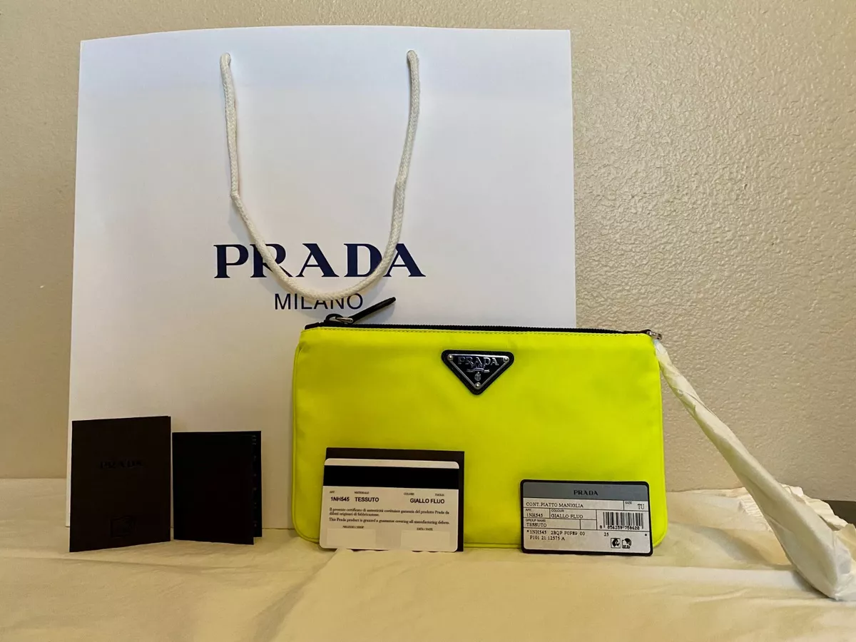 Prada Black Tessuto Nylon Pouch Wristlet Clutch Silver Prada Logo 1nh545