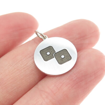 925 Sterling Silber Emaille Zahl Zwei Würfel für Glück Rund Anhänger Charm Anhänger