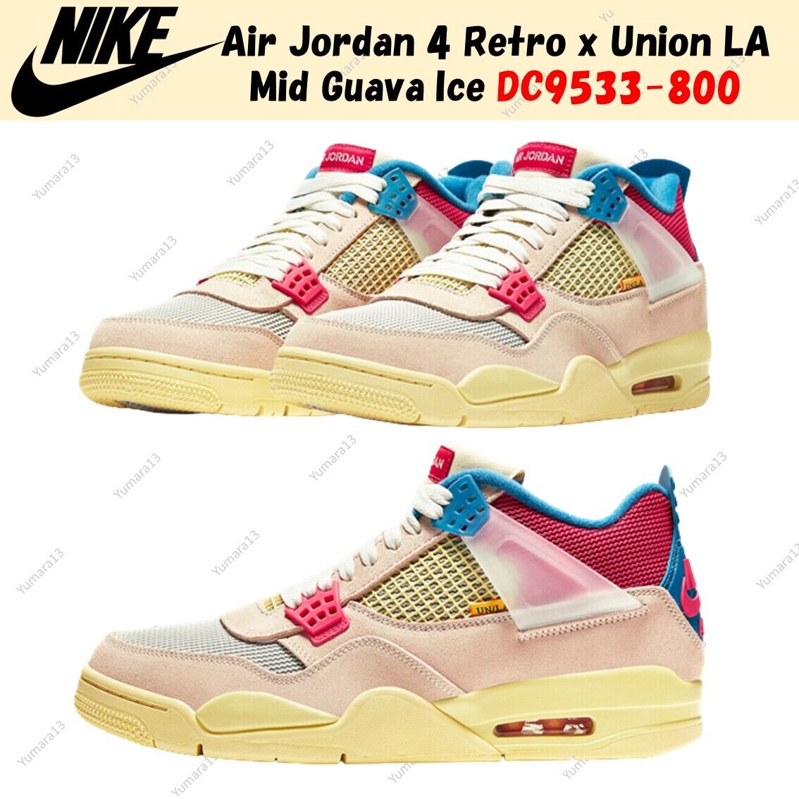 Nike Air Jordan 4 Retro x Union LA Mid Guava Ice DC9533-800 US 4-14 Brand  New