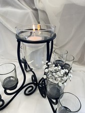 Wrought Iron and Glass Candle Holder Centerpiece with Votives and Vase