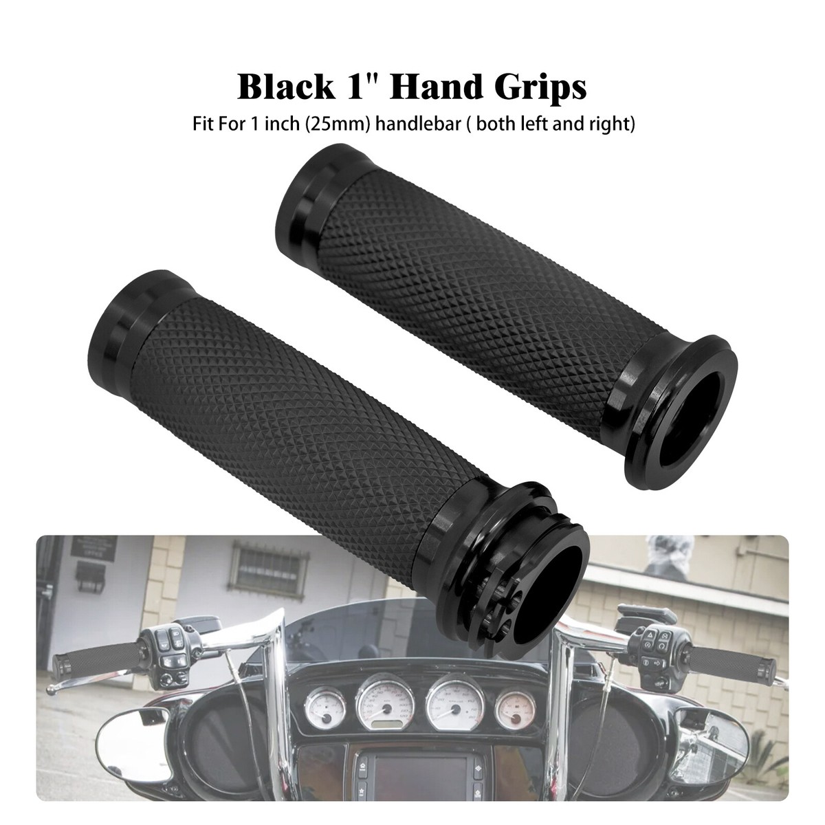 Manopole Manubrio Nere Da 1 Pollice Per Harley Touring Softail Dyna Sportster XL | Sostituzione Diretta In Alluminio Con Gomma Anti-vibrazione
