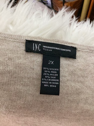 INC INTERNATIONAL CONCEPTS WOMAN PLUS 2X CASHMERE BLEND OATMEAL CARDIGAN - Picture 7 of 8