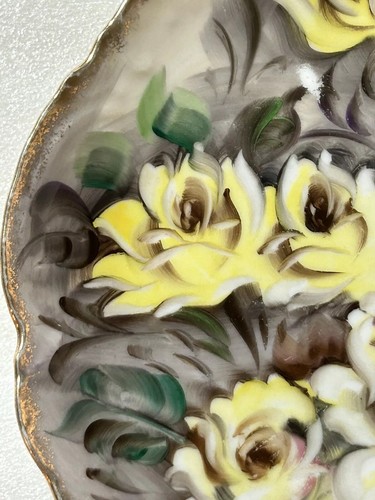 Signed UCAGCO Japan Ceramic Plate Yellow Roses Gold Details 9in VTG Circa 1950 - Picture 3 of 17