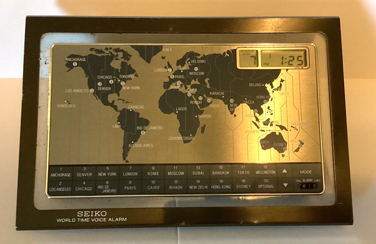 セイコーworld time voice alarm SEIKO World Time Voice Alarm Retro Desk Clock 20 Countries