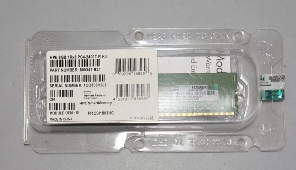 HPEnterprise OEM 805347-B21 / HPE Server Memory RAM 8GB 1Rx8 PC4-2400T-R Kit - Image 2 of 4