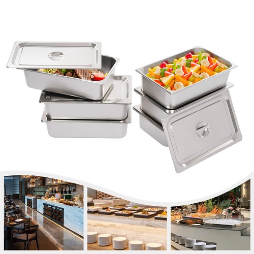 6 Pack Full-Size Deep Stainless Steel Steam Table Pans Hotel Food Prep Pan - Picture 2 of 20