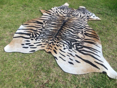 PROINLEATHER LARGE ! TIGER BENGAL print printed Cowhide Rug natural Cow Hide Skin beige zebra