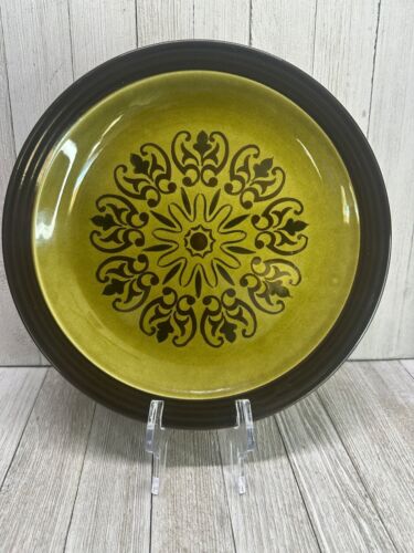 Vintage Andre Ponche Decostone Dinner Plates Avocado Green Glade 10'' Set Of 4