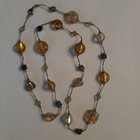 Unique Long Large Art Glass Bead Handcrafted Gold-color Necklace