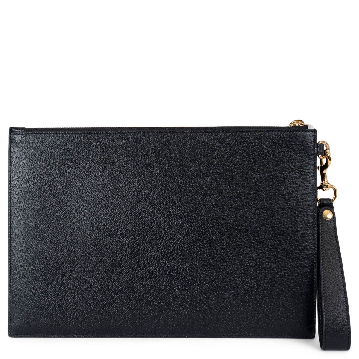 69761 auth GUCCI black leather 1955 HORSEBIT Wristlet Zip Pouch