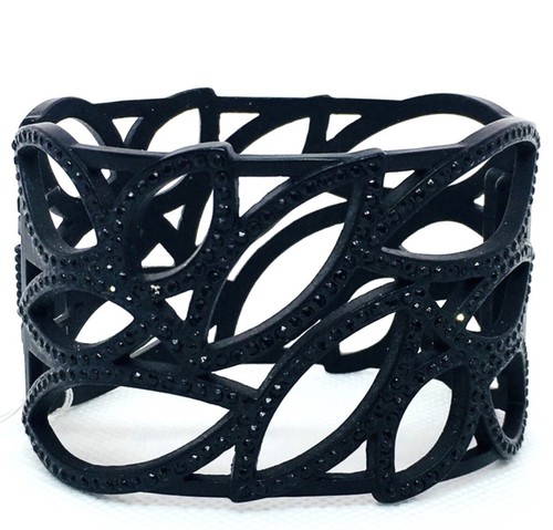 Lia Sophia “Night Owl” Black Wide Cuff Magnetic Bracelet w/Black Cut Crystals - Picture 2 of 5