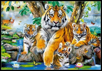 Tigers by the Stream - DIY Chart Counted Cross Stitch Patterns Needlework DMC  