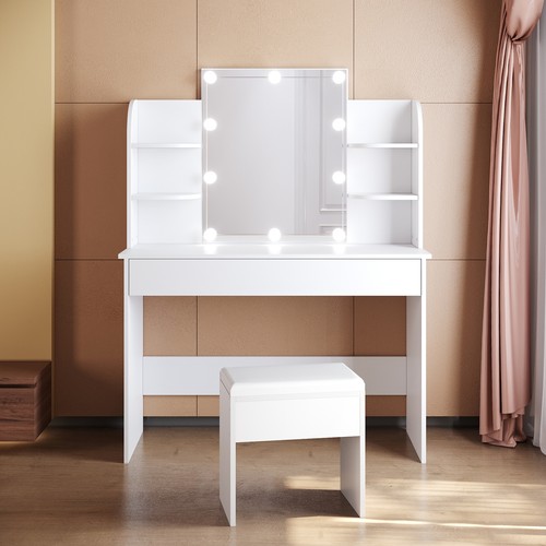 White Dressing Table Lighting Vanity Mirror Dresser Bedroom Furniture Makeup - Picture 3 of 19