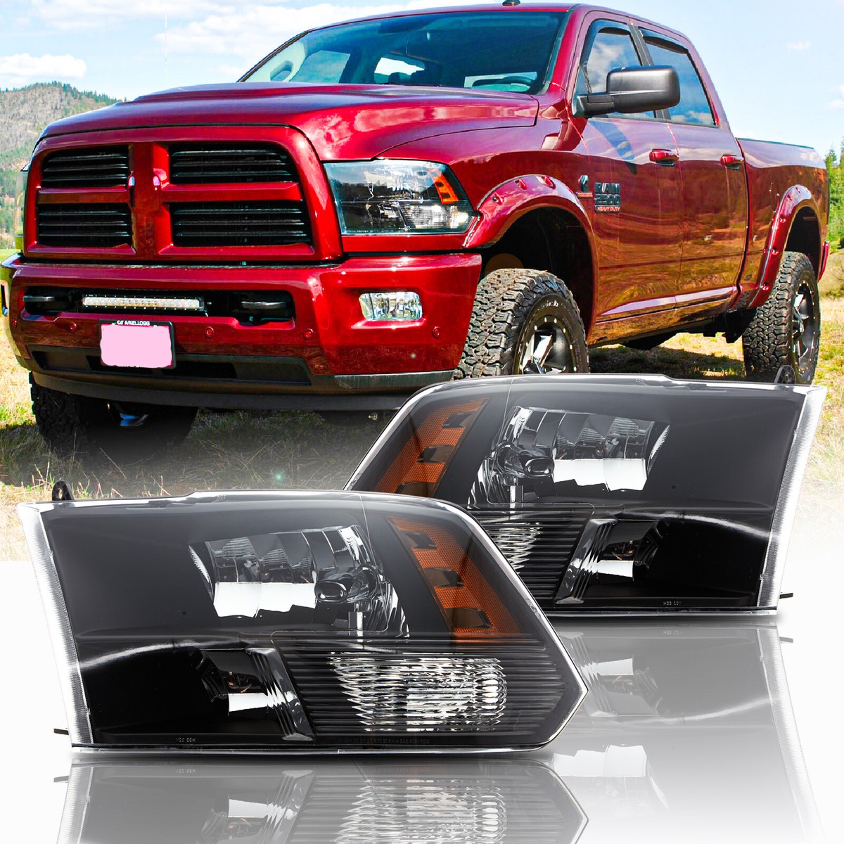 Pair Chrome Housing Amber Corner Headlights Assembly Fit For 2009 2012 Dodge Ram 1500 2500 3500