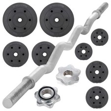 MAXXIVA Curl-Set Zement 120 cm mit 23,5kg 8 Gewichte schwarz Sternverschlüsse