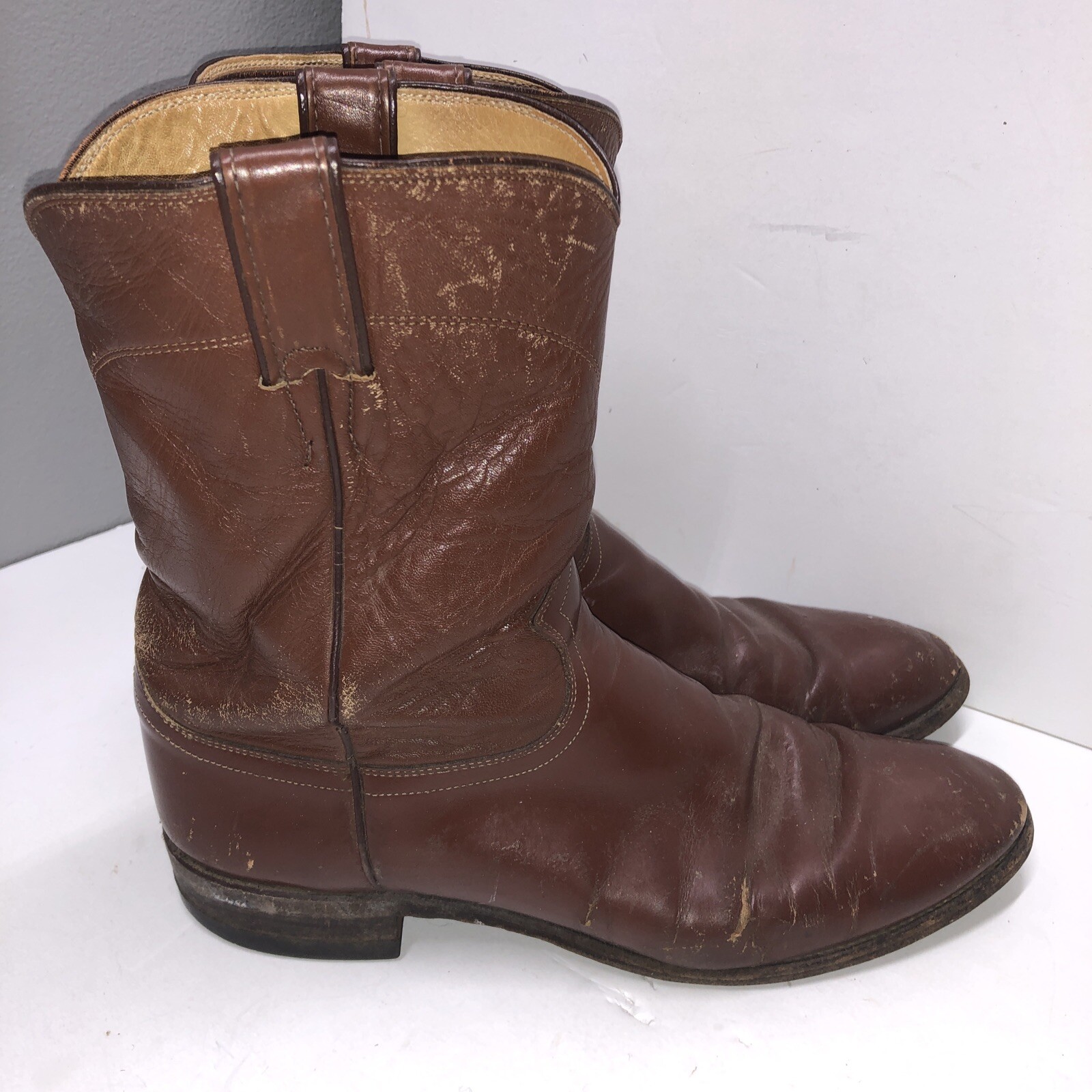 Justin 3802 Made in USA Roper Pullon Boots Brown Leather Men's 11 B