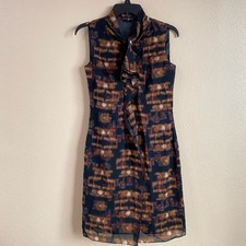 ELIE TAHARI Size 0 Brown Black Wool Nylon Marbled Front Ruffle Sleeveless Dress