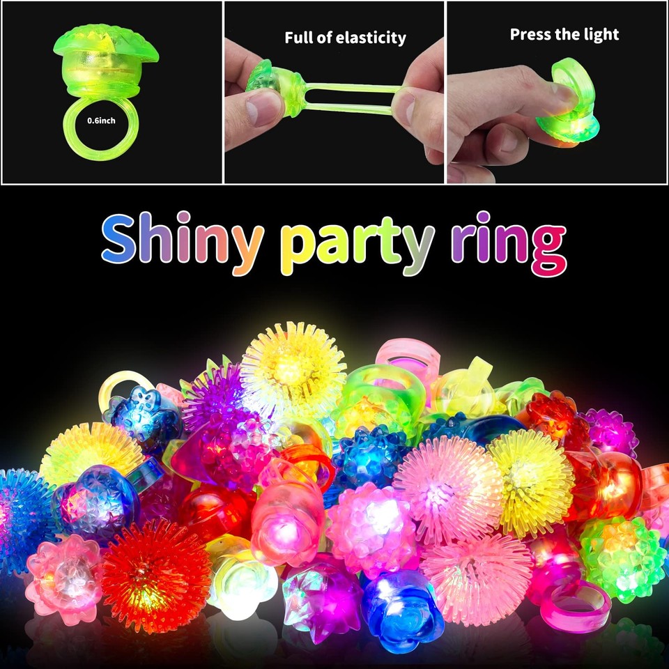 65 Pack Light Up Rings Glow in The Dark Party Supplies, Glow Rings Bulk ...